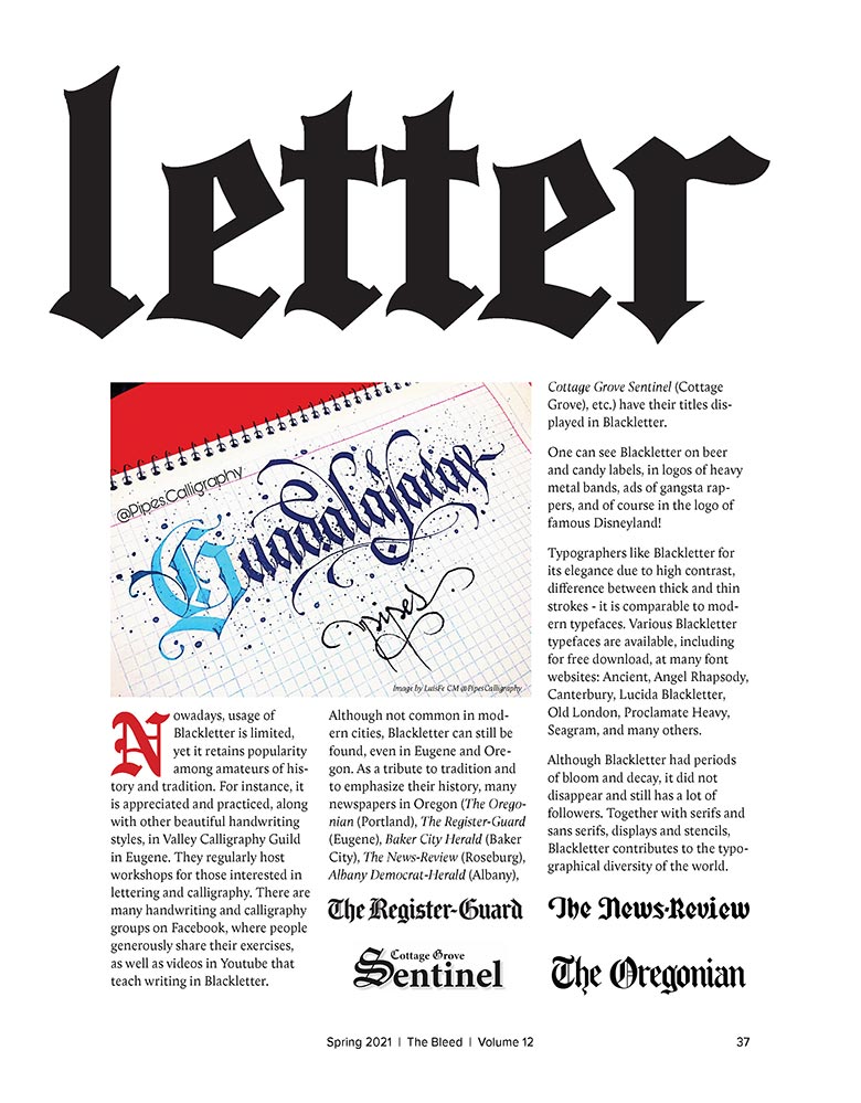 Typography article in 'The Bleed'