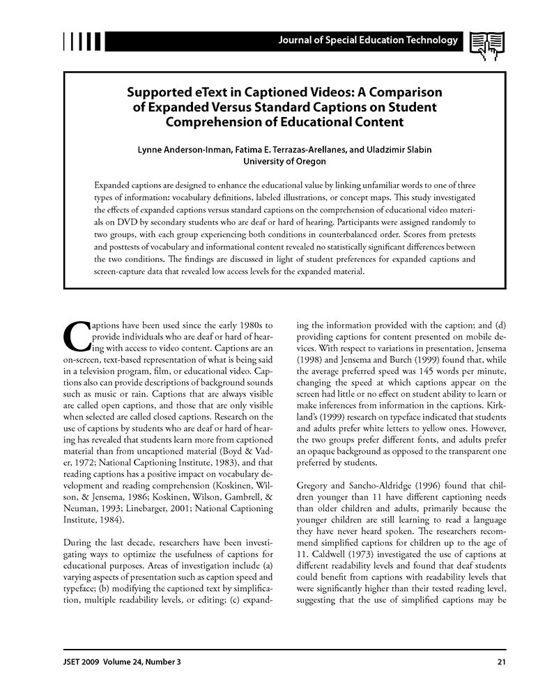 Article in Journal of Special Education Technology