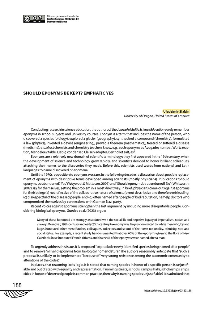 Article in Journal of Baltic Science Education